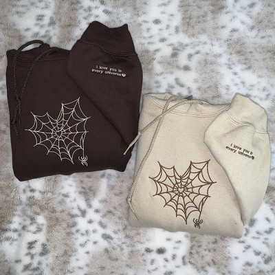 Embroidered Matching Spider Web Heart Matching Hoodie Sweatshirt Couple Gifts 