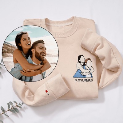 Embroidered Portrait Matching Hoodie Sweatshirt Couple Gifts 