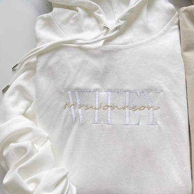 Embroidered Wifey Hubby Couple Hoodie Sweatshirt Anniversary Couple Gifts 